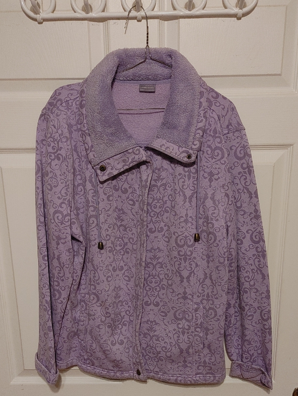 Laura Scott Lavender Scroll-Pattern Teddy Jacket